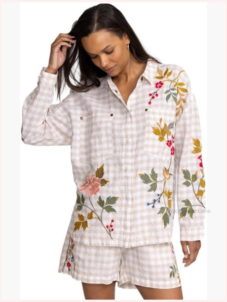 Relaxed Fit Button-Down Overshirt With Embroidery